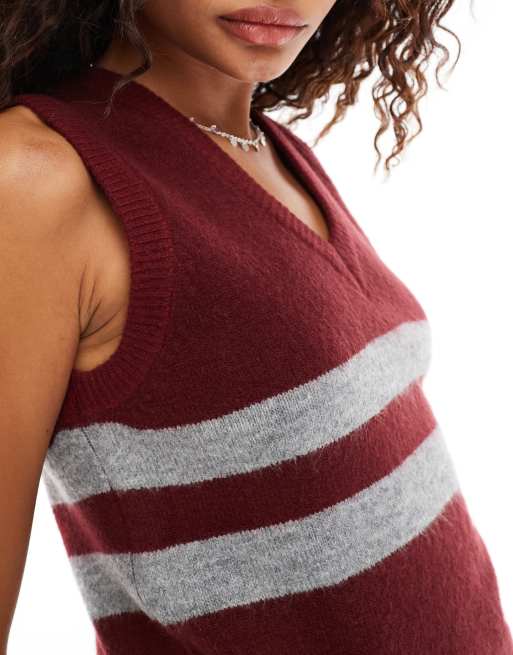 Motel guria striped knitted vest in burgundy ASOS