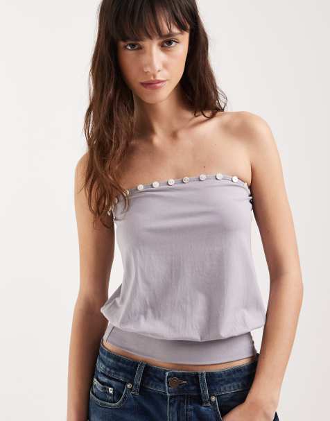 Motel Hagar pearl trim bandeau top in lilac grey