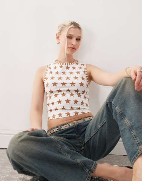 Motel haleen star print tank top in white - view 1