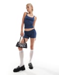 [Motel] Motel Hallie ribbed knit micro shorts in navy (part of a set) XL NAVY