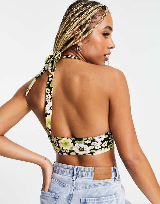 Motel halter neck crop top in 70s retro floral