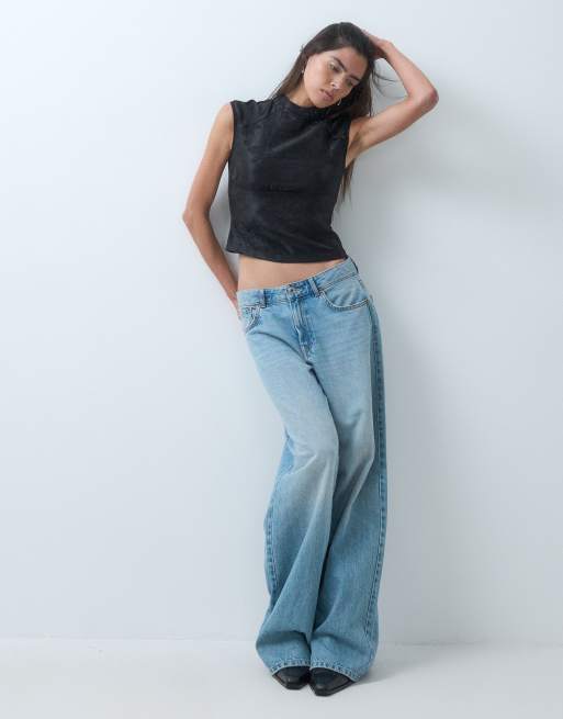 Motel hanna jacquard top with asymm button detail in black satin, 4 of 5