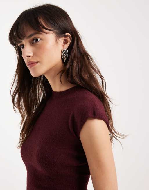 Motel Hanuva knit short sleeve top in berry, 4 of 4