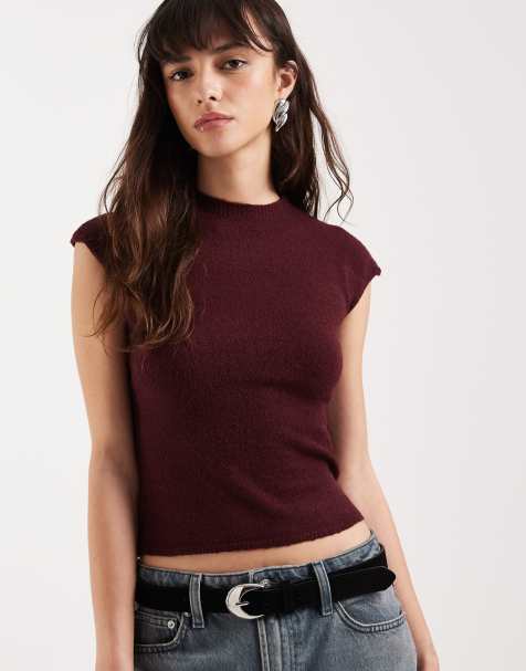 Motel Hanuva knitted short sleeve top in berry