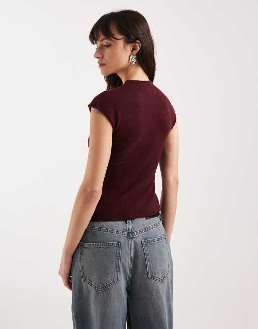 Motel Hanuva knitted short sleeve top in berry, 3 of 4