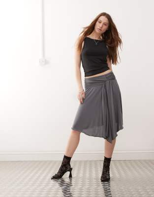Motel Harlan Slinky Asymmetric Midi Skirt In Gray