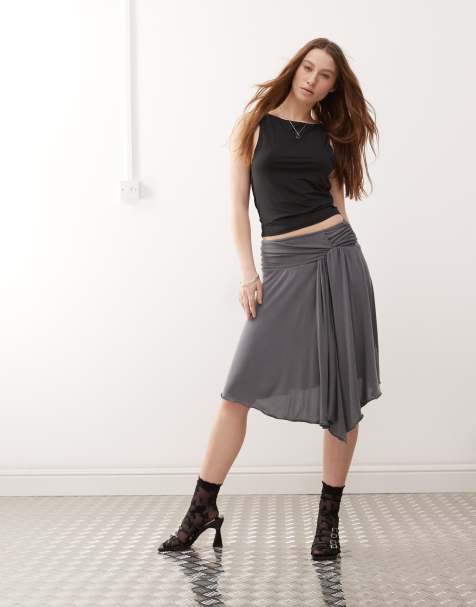 Motel harlan slinky asymmteric midi skirt in grey