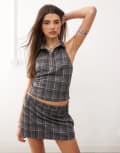 [Motel] Motel Harlo collared check top in grey (part of a set) S Grey check