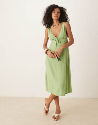 Motel Havisla Tie Front Midaxi Dress In Green