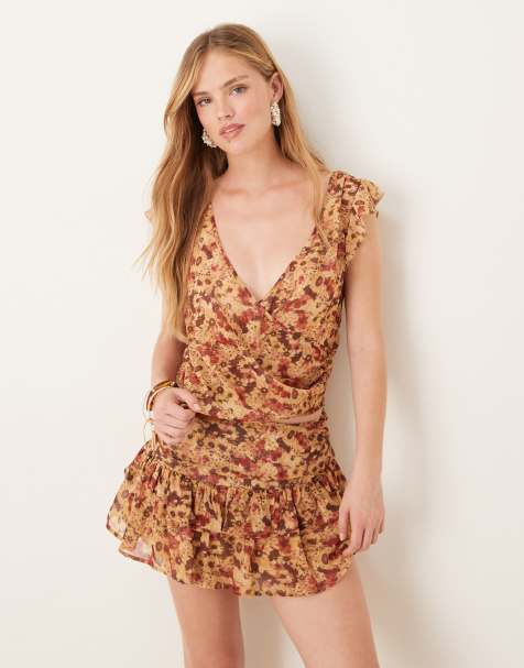 Motel heidi chiffon floral print wrap top in rust - part of a set - view 1