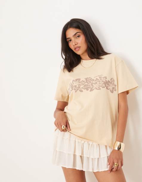 Motel hibiscus print oversized T-shirt in stone - view 1