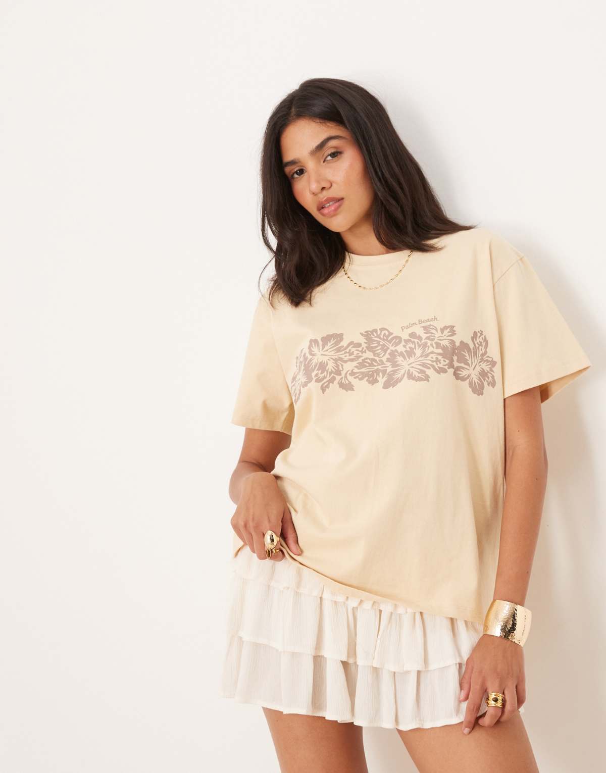 Motel hibiscus print oversized t-shirt in stone