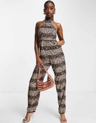 Motel high neck relaxed backless jumpsuit in retro polka dot