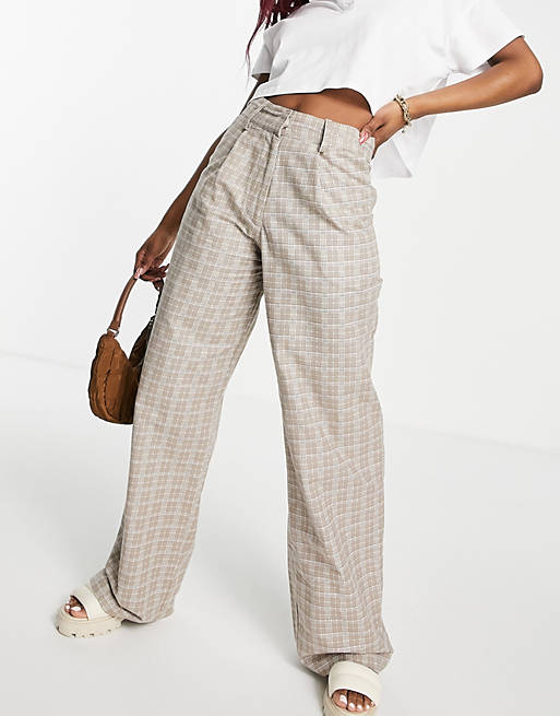 Motel high waisted wide leg trousers in check co-ord