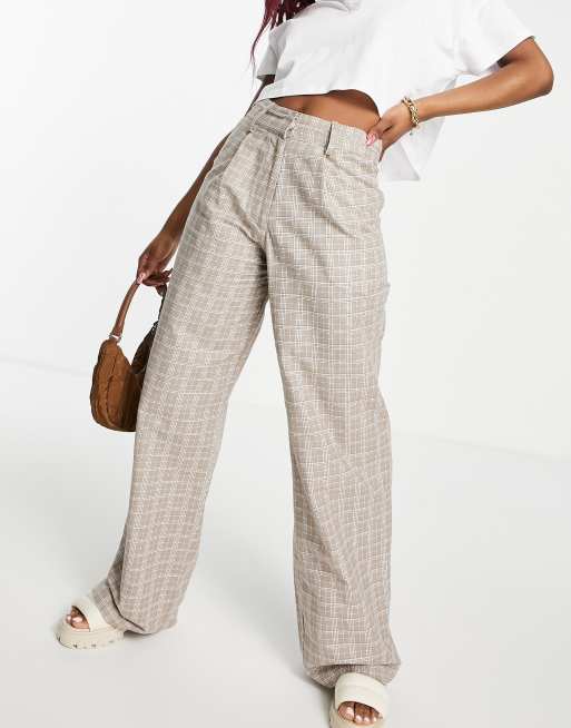 High waisted checked hot sale trousers