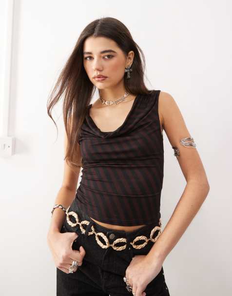 Motel hikari cowl neck striped top in maroon - view 1