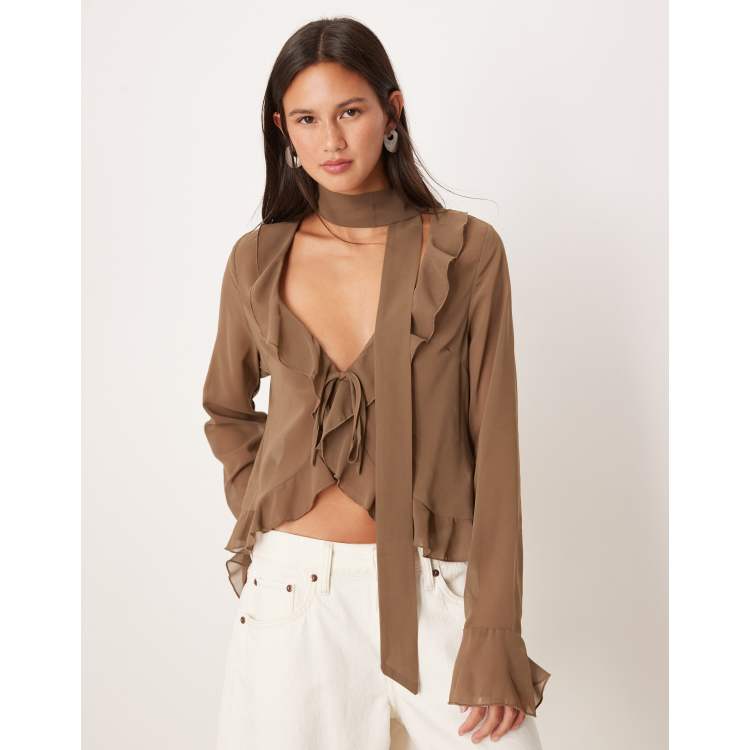 トップス eaphi SHEER FLAT COLLAR BLOUSE SHEER FLAT COLLAR BLOUSE