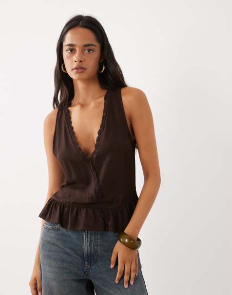 Motel Hivani deep plunge sleeveless top in brown - view 1