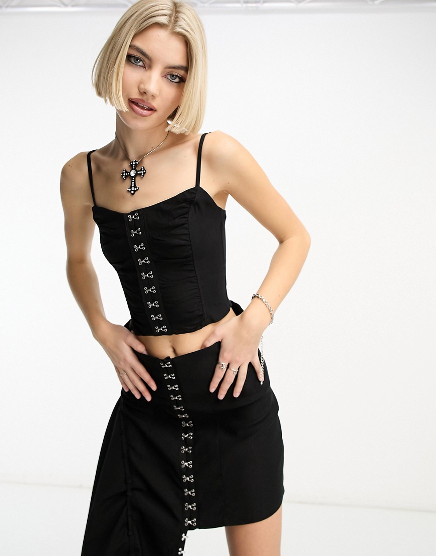 Motel hook and eye detail corset top co-ord in black