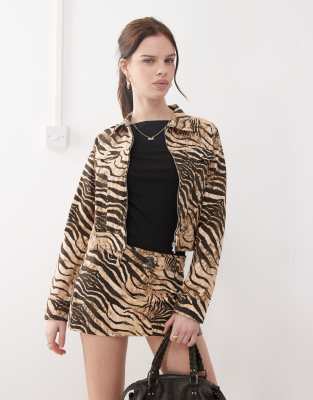 Motel hoshi wild animal jacket co-ord in cream and brown-Multi
