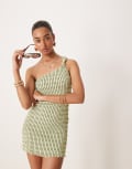 [Motel] Motel Idarius shirred stripe asymmetric mini dress in mint-Green S Mint