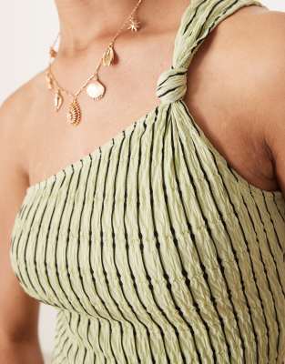 Motel Idarius Shirred Stripe Asymmetric Mini Dress In Green
