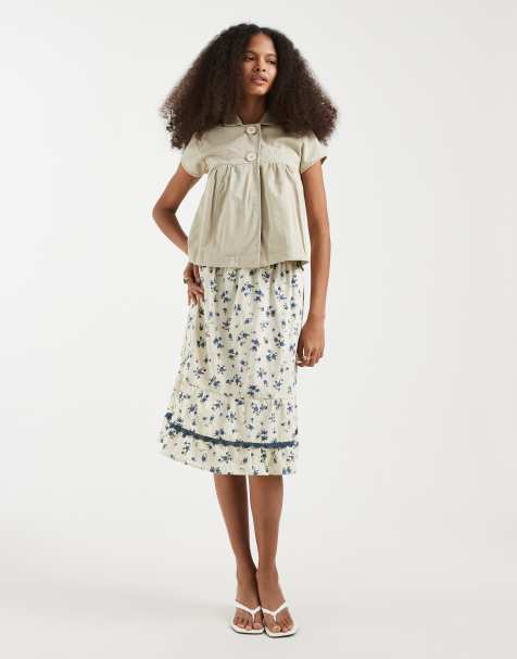 Motel Ilaria ditsy rose leaf skirt in light grey - view 1