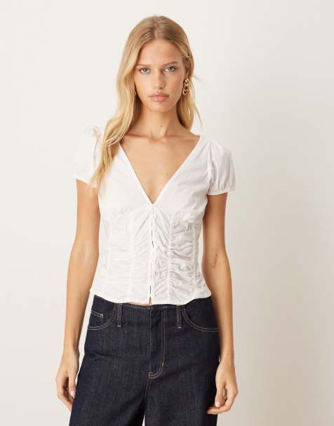 Motel ilase ruched blouse in white