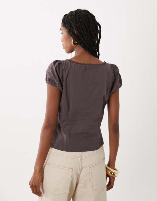 Motel - Ilias - Blouse boutonnée à décolleté plongeant - Grain de poivre, 4 de 4