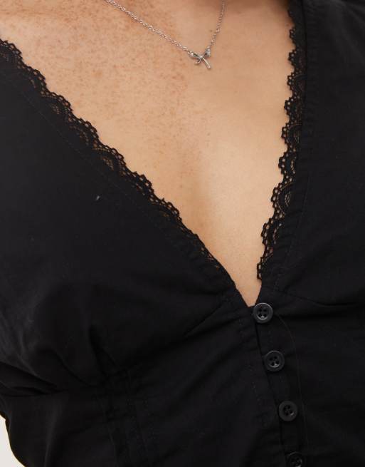 Motel – Ilias – Hemd in Schwarz mit geraffter Taille, 3 von 4