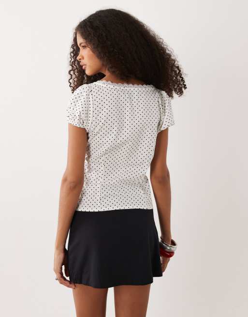 Motel - Ilias - Top blanco estilo corsé con estampado de lunares de popelina, 3 de 4
