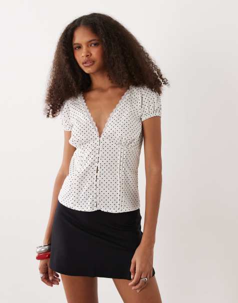 Motel - Ilias - Top corset en popeline à pois - Blanc - view 1