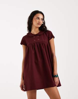 Motel Imiraty Button Babydoll Collared Dress In Red