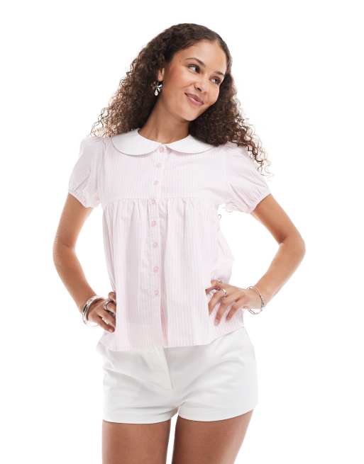Motel immy puff sleeve babydoll blouse in candy pink