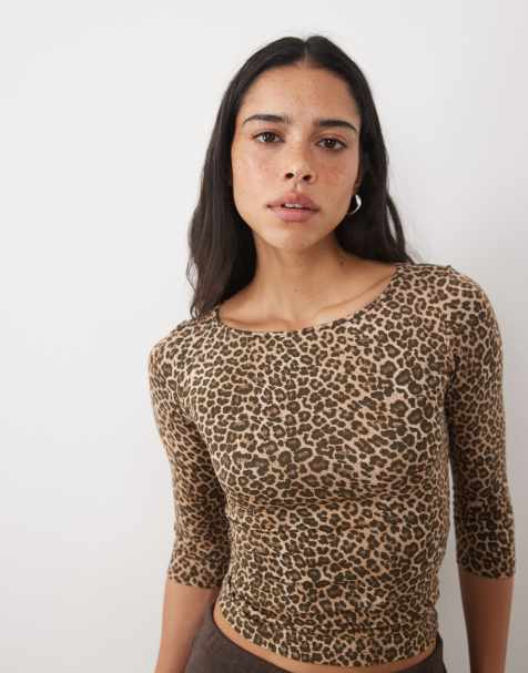 Motel ione 3/4 sleeve top in leopard print - view 1