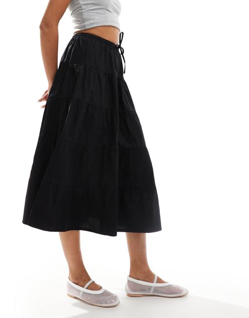 Motel izumi tiered low waist midi skirt in black