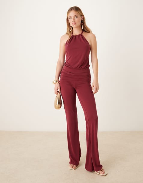 Motel jacita cupro relaxed co-ord trouser co-ord in burgundy