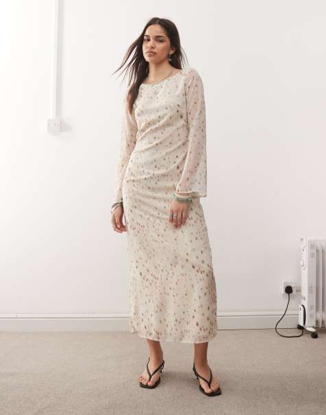 Motel jadie print scoop back maxi dress in ivory - view 1