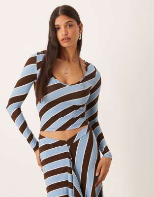Motel Jael Long Sleeve Co-ord Striped Top In Blue