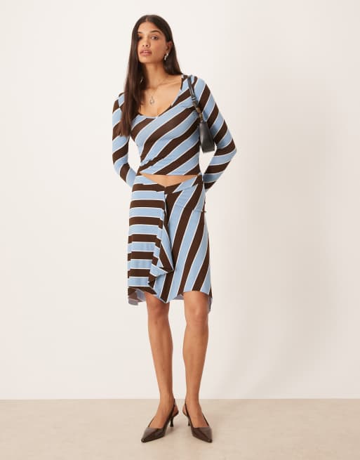 Motel Jael long sleeve striped top in blue and brown - part of a set, 2 of 4