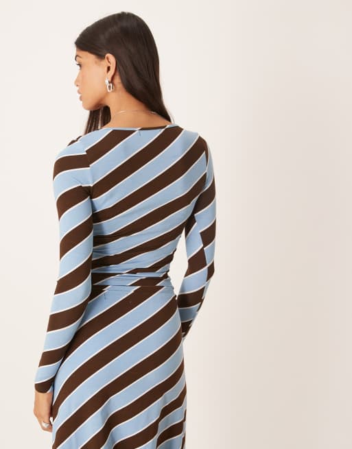 Motel Jael long sleeve striped top in blue brown (part of a set), 3 of 4