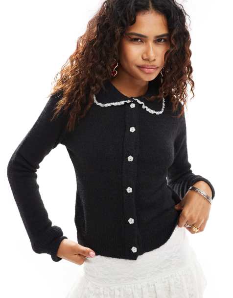 Motel jaiko frill collar cardigan in black - view 1