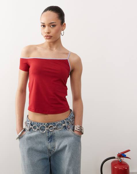 Motel Jala one shoulder singlet in red and violet - view 1