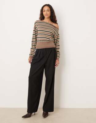 Motel Jalira Asymmetric Off The Shoulder Striped Sweater In Multi