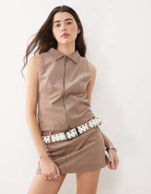 Janae cord zip through top in taupe - part of a set-Brown