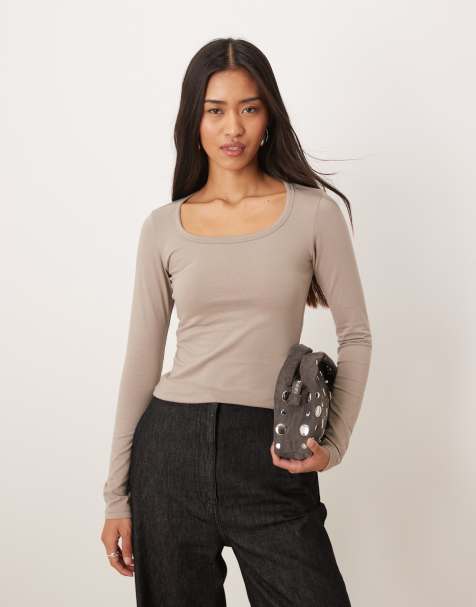 Motel Janana long sleeve scoop top in moon rock