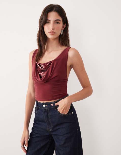 Motel Janic sequin top in burgundy - view 1
