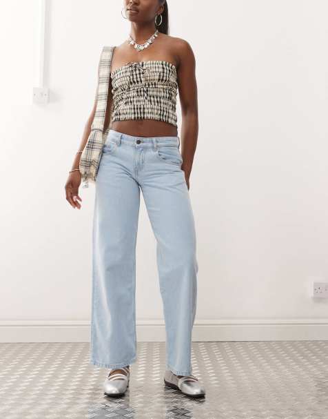 Motel parallel leg low rise jeans in light wash blue