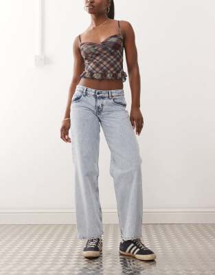 Jean droit style années 80 à taille basse - Bleu clair délavé W36 L32