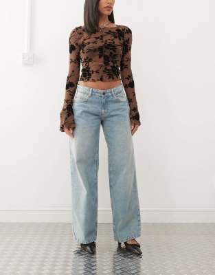Jean taille basse ultra large - Bleu vert délavé W34 L30